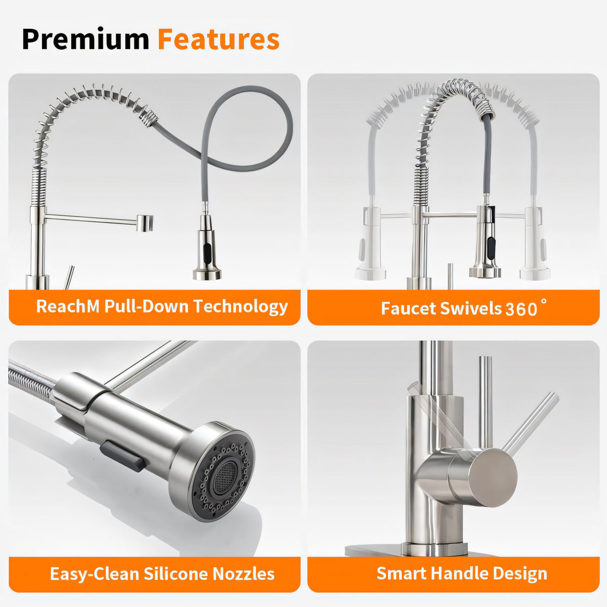 304 Stainless Steel Pull-Out Kitchen Faucet – Brushed Nickel