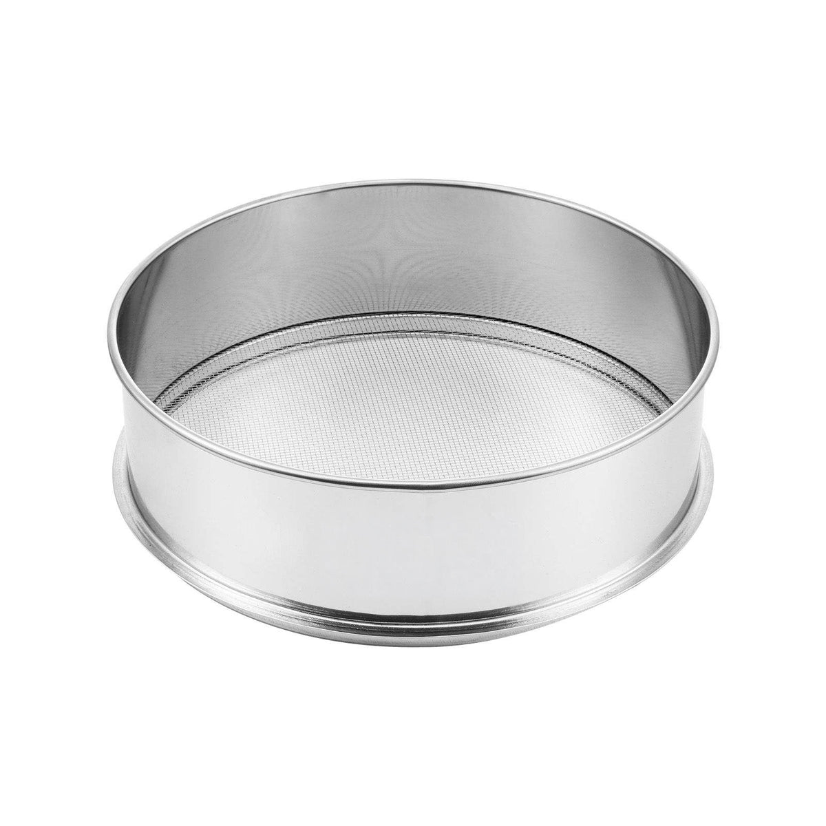 A round stainless steel sifter or mesh screen with a slotted center and a solid outer rim, shown on a plain white background.